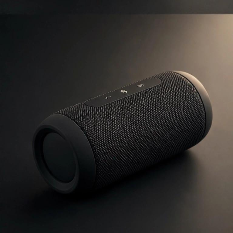 Portable wireless speaker in a dark product studio